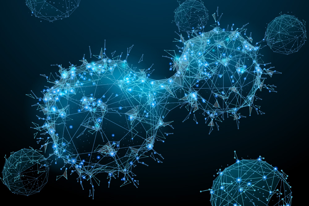 A cell dividing into two.