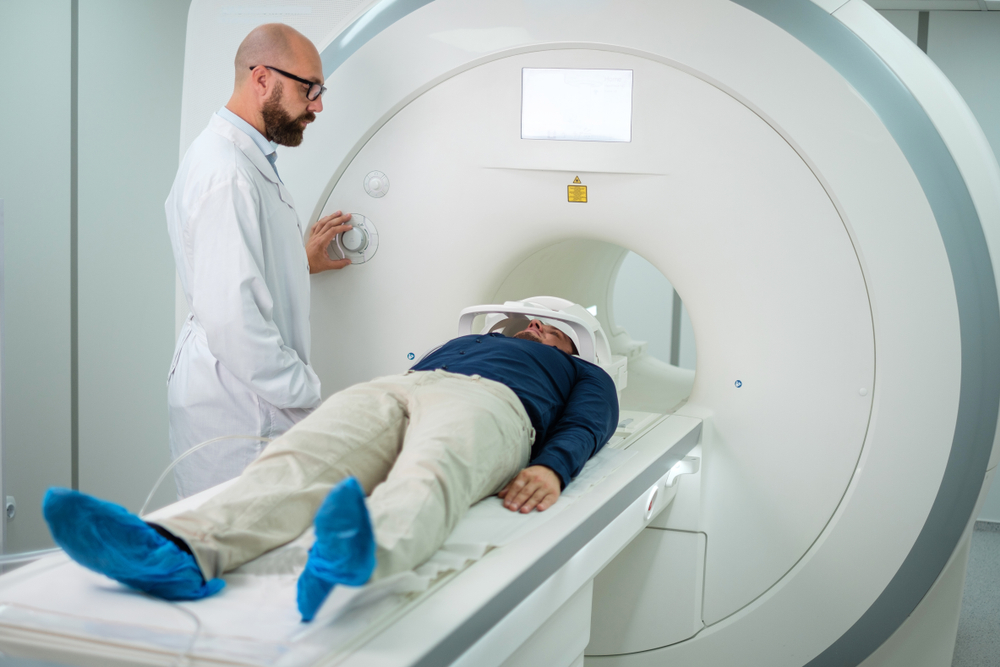 male patient undergoing MRI test