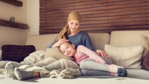 Cancer patient with her child. 