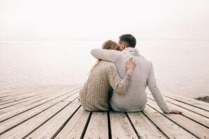 Couple comforting each other. 